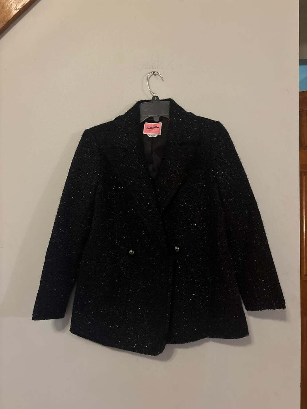 Kate Spade Tinsel Tweed Double Breasted Blazer Jacket in Black Metallic Size 6